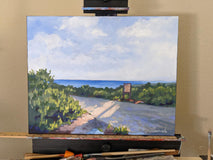 Original art for sale at UGallery.com | Golden Hour Stroll in Crystal Cove Cliffs by Samuel Pretorius | $800 | acrylic painting | 16' h x 20' w | thumbnail 3
