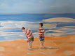 Original art for sale at UGallery.com | Lifeguard Tower and Beachgoers by Samuel Pretorius | $1,100 | acrylic painting | 24' h x 36' w | thumbnail 4