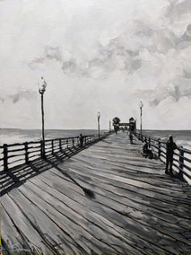 acrylic painting by Samuel Pretorius titled Oceanside Pier in Black and White