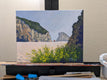 Original art for sale at UGallery.com | Shark Fin Rock, Santa Cruz, with a Burst of Yellow Flowers by Samuel Pretorius | $600 | acrylic painting | 11' h x 14' w | thumbnail 3