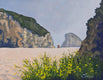 Original art for sale at UGallery.com | Shark Fin Rock, Santa Cruz, with a Burst of Yellow Flowers by Samuel Pretorius | $600 | acrylic painting | 11' h x 14' w | thumbnail 1