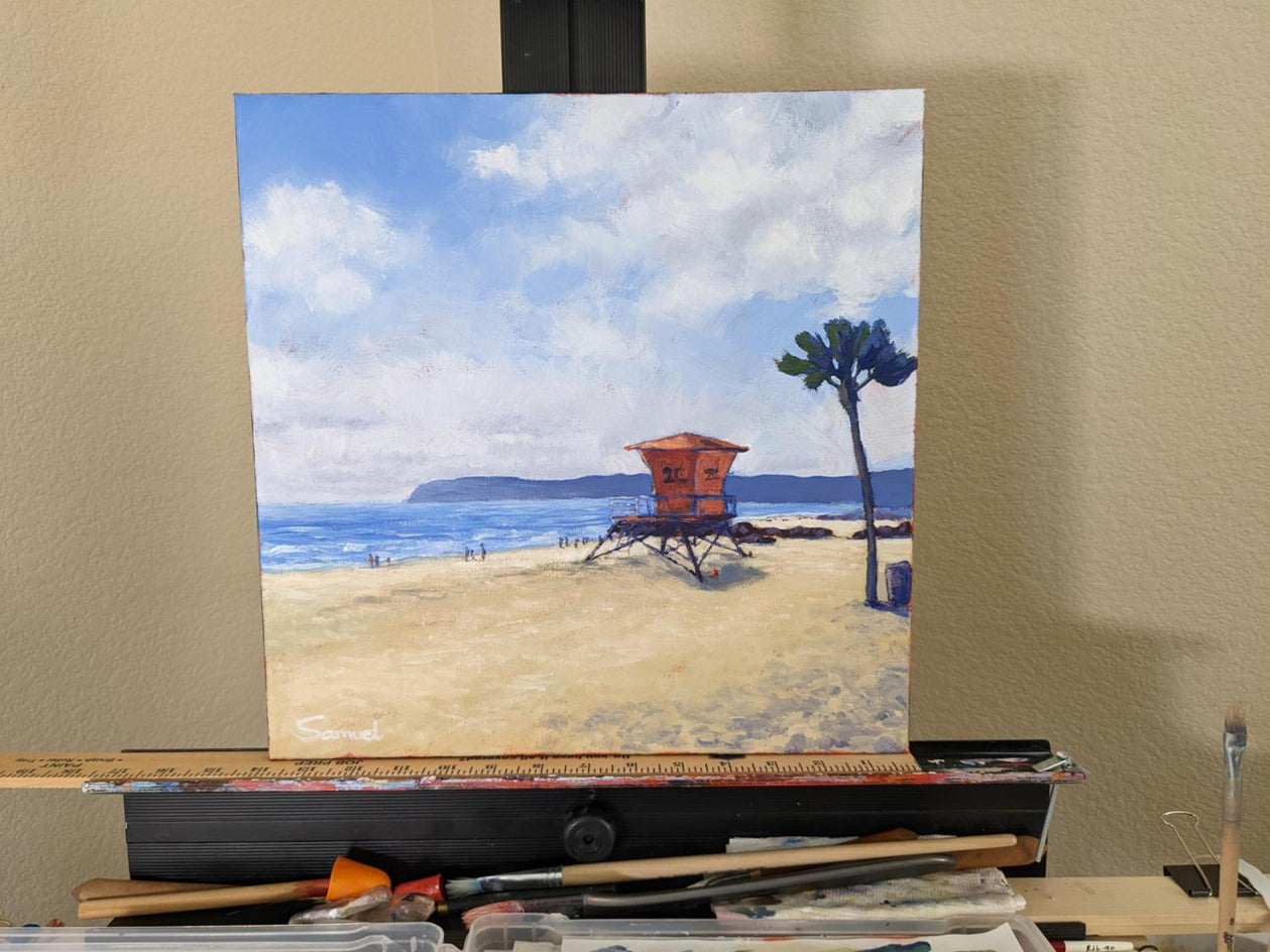 Sunny Coronado Beach and Lifeguard Tower by Samuel Pretorius |  Context View of Artwork 