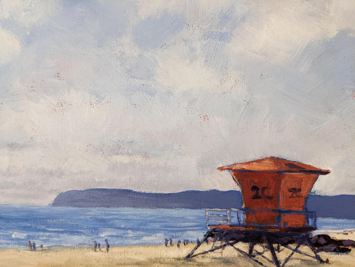 Sunny Coronado Beach and Lifeguard Tower by Samuel Pretorius |   Closeup View of Artwork 