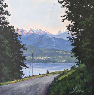 Original art for sale at UGallery.com | What a Stunning Surprise! Lake Thun, Switzerland by Samuel Pretorius | $600 | acrylic painting | 14' h x 14' w | photo 1