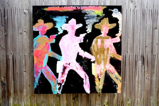 Original art for sale at UGallery.com | Bright Light Cowboy Fight by Scott Dykema | $5,400 | mixed media artwork | 48' h x 48' w | photo 3