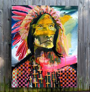 Original art for sale at UGallery.com | Hopeful Modern Chief by Scott Dykema | $7,500 | mixed media artwork | 60' h x 48' w | photo 3