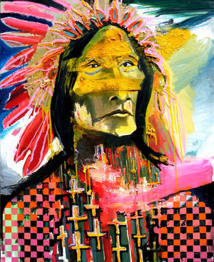 Original art for sale at UGallery.com | Hopeful Modern Chief by Scott Dykema | $7,500 | mixed media artwork | 60' h x 48' w | photo 1