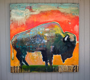 Original art for sale at UGallery.com | Vibrant Sky Bison by Scott Dykema | $5,400 | mixed media artwork | 48' h x 48' w | photo 3