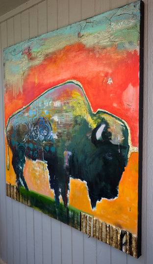Original art for sale at UGallery.com | Vibrant Sky Bison by Scott Dykema | $5,400 | mixed media artwork | 48' h x 48' w | photo 4