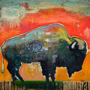 Original art for sale at UGallery.com | Vibrant Sky Bison by Scott Dykema | $5,400 | mixed media artwork | 48' h x 48' w | photo 1