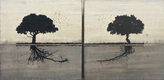 Original art for sale at UGallery.com | Raggiungendoti by Shari Lyon | $2,700 | encaustic artwork | 18' h x 36' w | thumbnail 1