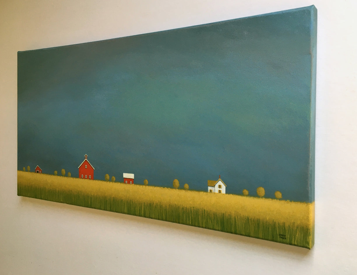 Farm Under an Overcast Sky by Sharon France |  Side View of Artwork 