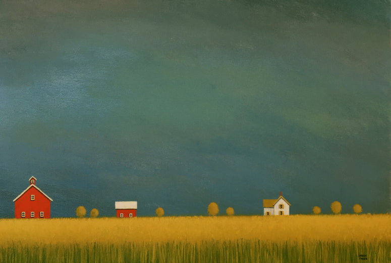 Farm Under an Overcast Sky by Sharon France |   Closeup View of Artwork 