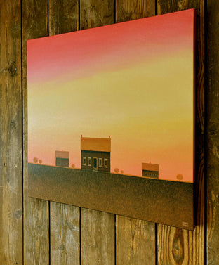 Original art for sale at UGallery.com | Farmhouse Under a Sunset Sky by Sharon France | $1,650 | acrylic painting | 24' h x 24' w | photo 3