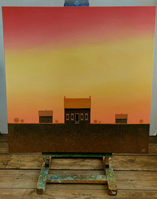 Original art for sale at UGallery.com | Farmhouse Under a Sunset Sky by Sharon France | $1,650 | acrylic painting | 24' h x 24' w | photo 2