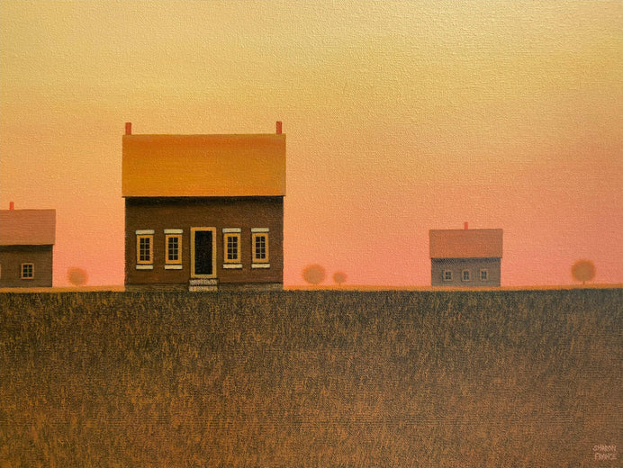 Farmhouse Under a Sunset Sky by Sharon France |   Closeup View of Artwork 