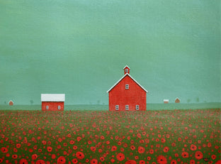 Overcast Sky Over the Poppy Farm by Sharon France |   Closeup View of Artwork 