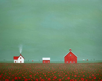 acrylic painting by Sharon France titled Overcast Sky Over the Poppy Farm