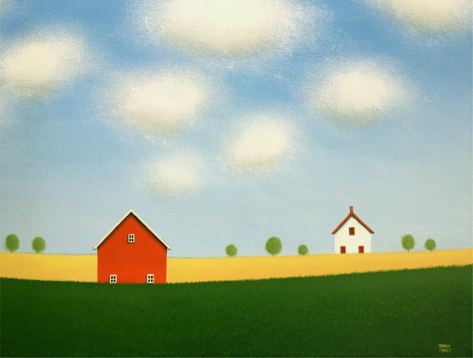 Red Barn on the Old Farm by Sharon France |   Closeup View of Artwork 
