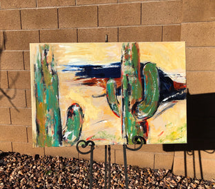 Original art for sale at UGallery.com | Saguaro Silhouettes by Sharon Sieben | $1,325 | acrylic painting | 20' h x 30' w | photo 3