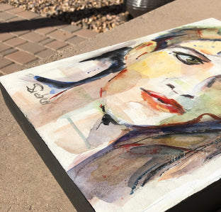 Original art for sale at UGallery.com | I'm Listening by Sharon Sieben | $375 | mixed media artwork | 14' h x 11' w | photo 2