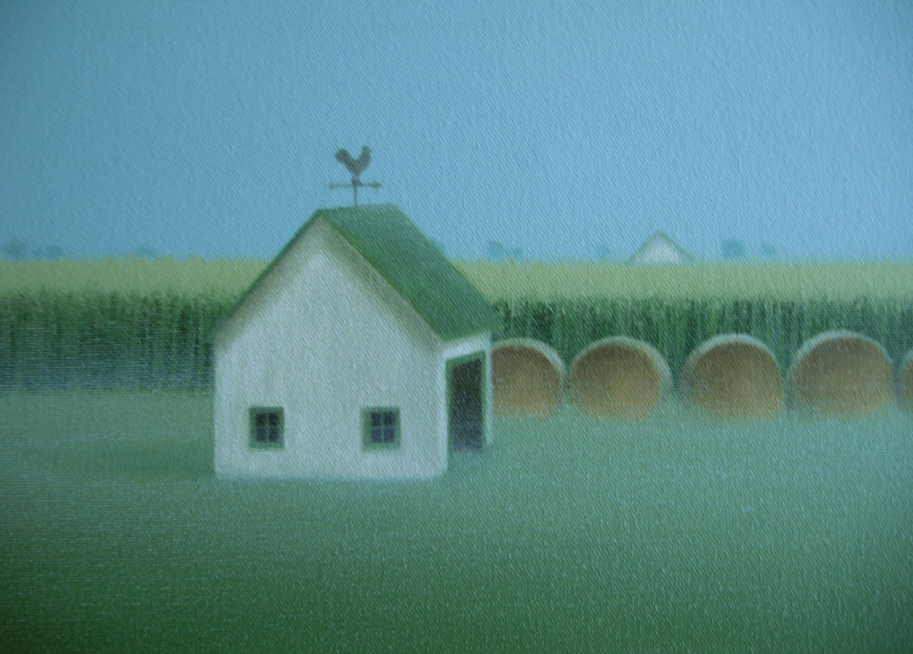 Bales by the Old Farm Shed by Sharon France |  Closeup View of Artwork 