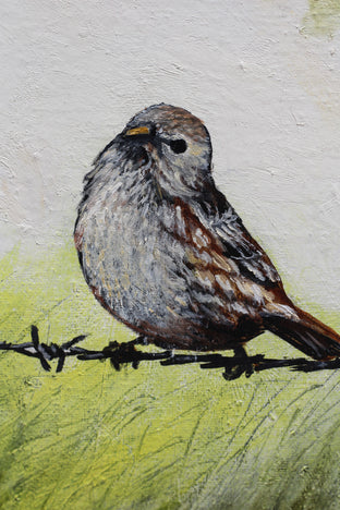 Bird on a Barbed Wire by Shela Goodman |   Closeup View of Artwork 