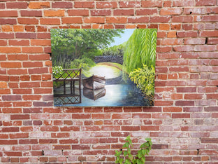 Original art for sale at UGallery.com | Bridge over Calm Water by Shela Goodman | $2,175 | oil painting | 30' h x 40' w | photo 3