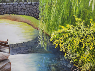 Original art for sale at UGallery.com | Bridge over Calm Water by Shela Goodman | $2,175 | oil painting | 30' h x 40' w | photo 4