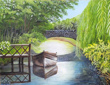 oil painting by Shela Goodman titled Bridge over Calm Water