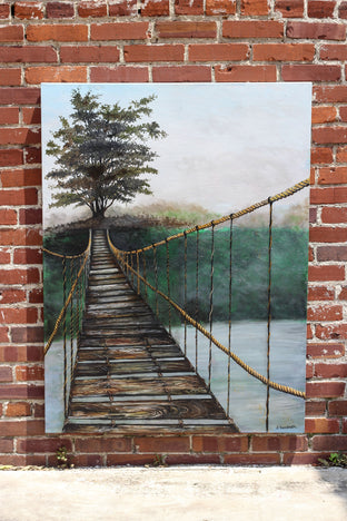 Original art for sale at UGallery.com | Bridge Over the River by Shela Goodman | $3,100 | oil painting | 48' h x 36' w | photo 3