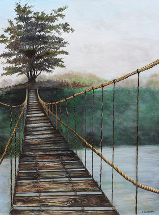 Original art for sale at UGallery.com | Bridge Over the River by Shela Goodman | $3,100 | oil painting | 48' h x 36' w | photo 1