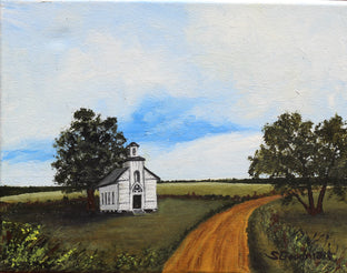 Original art for sale at UGallery.com | Country Church by Shela Goodman | $300 | oil painting | 11' h x 14' w | photo 1