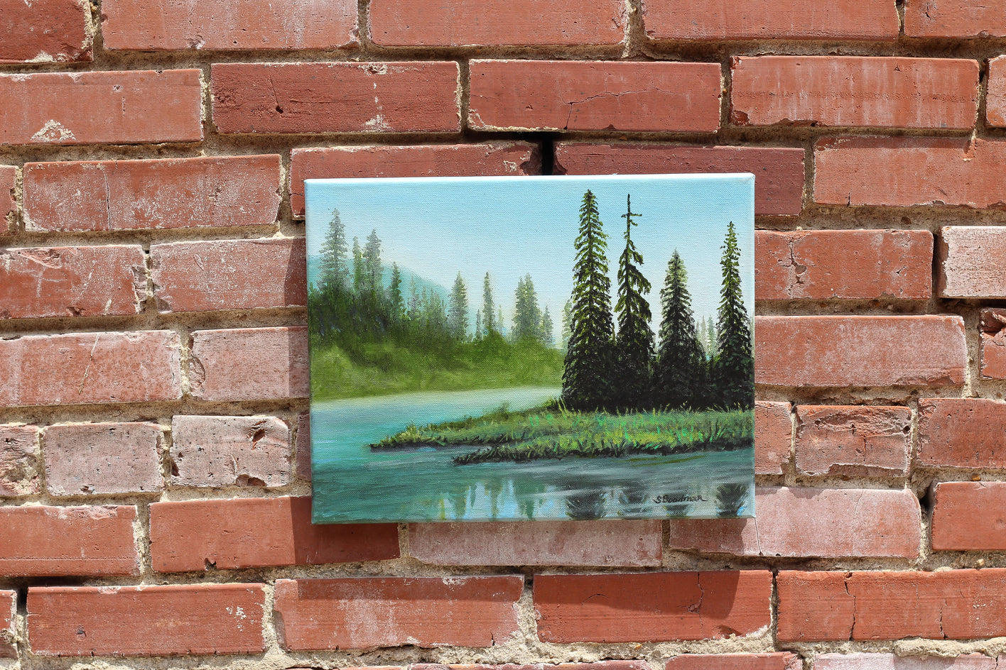 Pines Along the River by Shela Goodman |  Context View of Artwork 