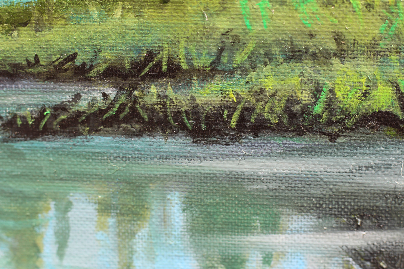 Pines Along the River by Shela Goodman |  Closeup View of Artwork 