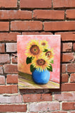 Original art for sale at UGallery.com | Sunflowers in Blue Vase by Shela Goodman | $300 | oil painting | 14' h x 11' w | thumbnail 2