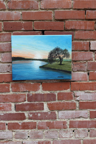 Original art for sale at UGallery.com | Tree by the River at Sunrise by Shela Goodman | $375 | oil painting | 12' h x 16' w | photo 3