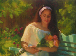 Original art for sale at UGallery.com | Alana with Roses by Sherri Aldawood | $2,450 | oil painting | 24' h x 24' w | photo 4