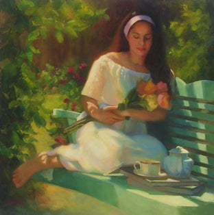 Original art for sale at UGallery.com | Alana with Roses by Sherri Aldawood | $2,450 | oil painting | 24' h x 24' w | photo 1