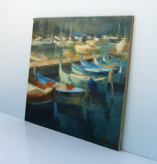 Harbor Boats by Sherri Aldawood |  Side View of Artwork 