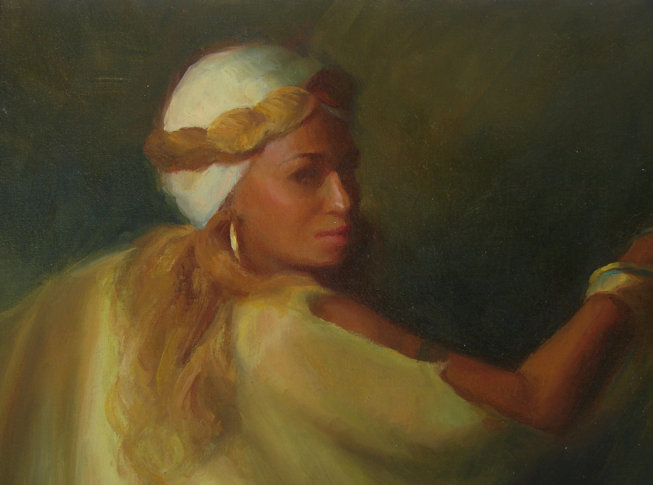 Lady in Gold by Sherri Aldawood |  Closeup View of Artwork 