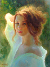 oil painting by Sherri Aldawood titled Redhead in Sunlight