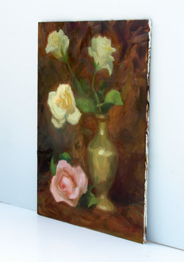 Roses in Brass Vase by Sherri Aldawood |  Side View of Artwork 