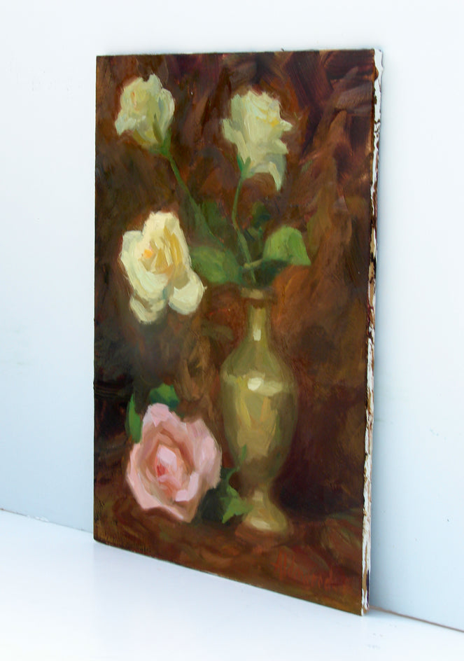 Roses in Brass Vase by Sherri Aldawood |  Side View of Artwork 