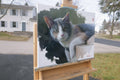Original art for sale at UGallery.com | Cat - Who Are You by Shuxing Fan | $750 | oil painting | 16' h x 20' w | thumbnail 2