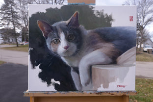 Original art for sale at UGallery.com | Cat - Who Are You by Shuxing Fan | $750 | oil painting | 16' h x 20' w | photo 4