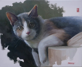 Original art for sale at UGallery.com | Cat - Who Are You by Shuxing Fan | $750 | oil painting | 16' h x 20' w
