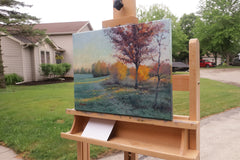 Original art for sale at UGallery.com | Neighborhood Park in Fall by Shuxing Fan | $675 | oil painting | 12' h x 16' w | thumbnail 2