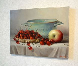 Original art for sale at UGallery.com | Still Life with Cherry by Nikolay Rizhankov | $625 | oil painting | 11' h x 14' w | photo 3