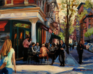 Original art for sale at UGallery.com | Sidewalk Cafe in Greenwich Village by Jonelle Summerfield | $550 | oil painting | 16' h x 20' w | photo 1
